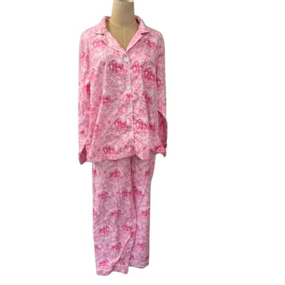 "BED HEAD" Pajama's SZ L Boho Organic Cotton Quiet Luxury Pink Elephant Print - Picture 1 of 16
